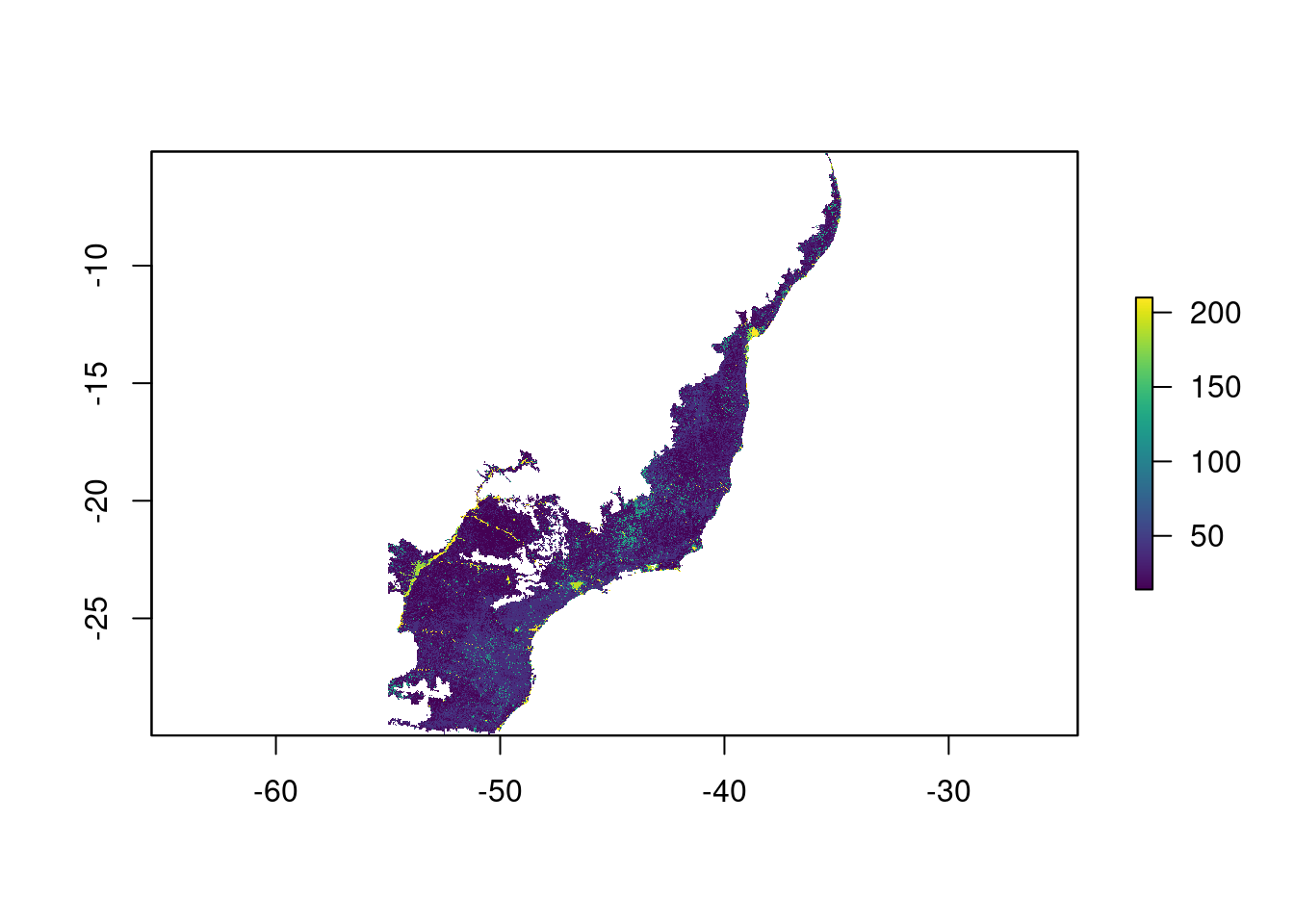 Camada raster do GlobCover 2.3 para o Bioma da Mata Atlântica.